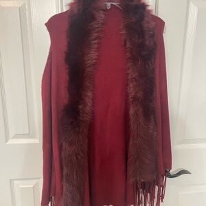 LOF Burgundy Sweater with Faux Fur Trim